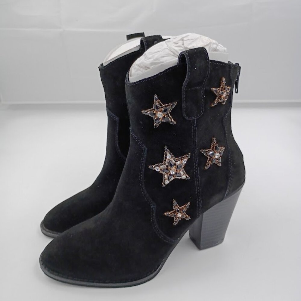 INC Dazzle Ankle Boots, Black Stars, Women's Size 5